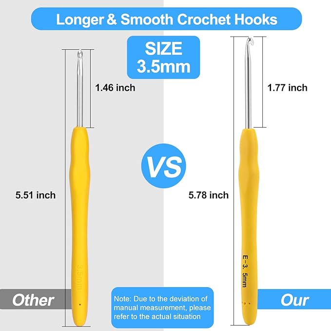 Vodiye 10PCS Crochet Hooks, Professional Extra Long 3.5mm, Ergonomic Handle, Crochet Needle for Beginners and Experienced, Yellow, Metal