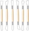 6PCS Double-Sided Clay Sculpting Tool, Wooden Handle Pottery Trimming Tool, Pottery Clay Sculpting Tools， Clay Wire Loop Sculpture Kit for Ceramic and Wax Carving
