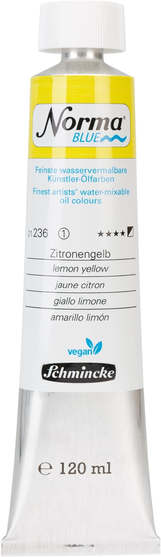 Schmincke - NORMA® Blue, 21236012, finest water-based artists' oil paints, highly pigmented, lightfast, vegan, lemon yellow, 120 ml