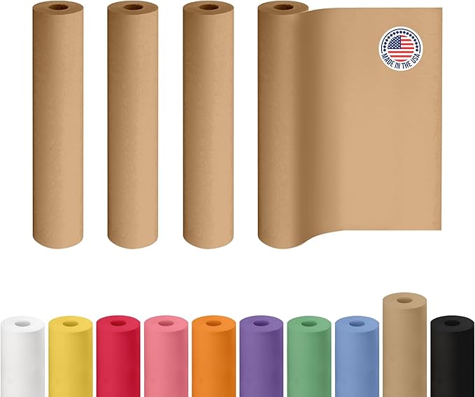 18" x 1200" (100 ft) Brown Kraft Paper Roll, Pack of 4 - USA-Made Quality Craft Paper for Gift Wrapping, Kids' Arts & Crafts, School Projects - 100% Recycled, 50 lb Natural Material by IDL Packaging