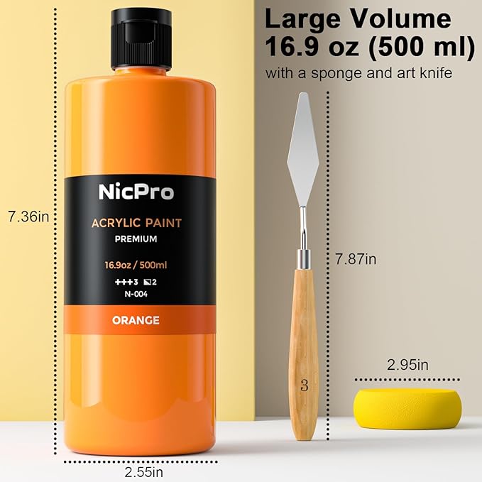 Nicpro 14 Colors Large Bulk Acrylic Paint Set (16.9 oz,500 ml) Rich Art Painting Supplies, Non Toxic for Multi Surface Rock Canvas Wood Ceramic Leather Fabric Craft for Adult with Color Wheel