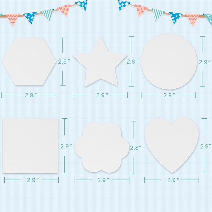 AUREUO Magnetic Mini Canvas Boards for Christmas Painting - 3 Inch 12 Pack Square, Hexagon, Circle, Star, Heart & Flower Shape Craft Art Gift, Tiny Painting Canvas Panel for Acrylic Paint & Markers