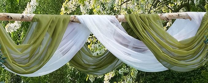 WARM HOME DESIGNS Wedding Arch Draping Fabric Bundle Has 2 288 Inch (24 Feet) Scarves in Green Sage & White Fabric for Wedding Decoration. AD White & Sage 288”