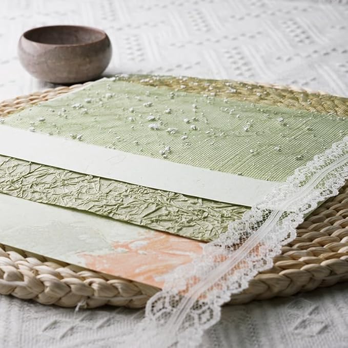 15Pcs Handmade Scrapbook Art Paper Craft Textured Paper Colorful A5 sheet Mesh Special Paper Mix for Scrapbooking Junk Journal Journaling Supplies DIY Materials,5.8x8.2 inches (Green)