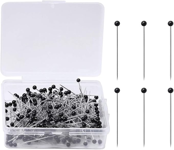 250 Pieces Sewing Pins Ball Glass Head Pins Straight Quilting Pins for Dressmaker Jewelry Decoration, Black