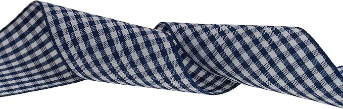 Gingham Ribbon 50 Yard Each Roll 100% Polyester Woven Edge (1/1-2" x 50 Yards, Dark Blue)