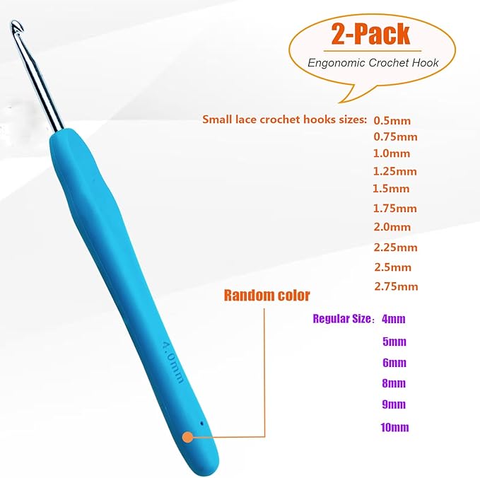 Mdoker 4mm 2PCS Crochet Hook Ergonomic Handle Crochet Hook Needles for Arthritic Hands,Extra Long Crochet Hooks for Beginner Crocheting Yarn(4mm)