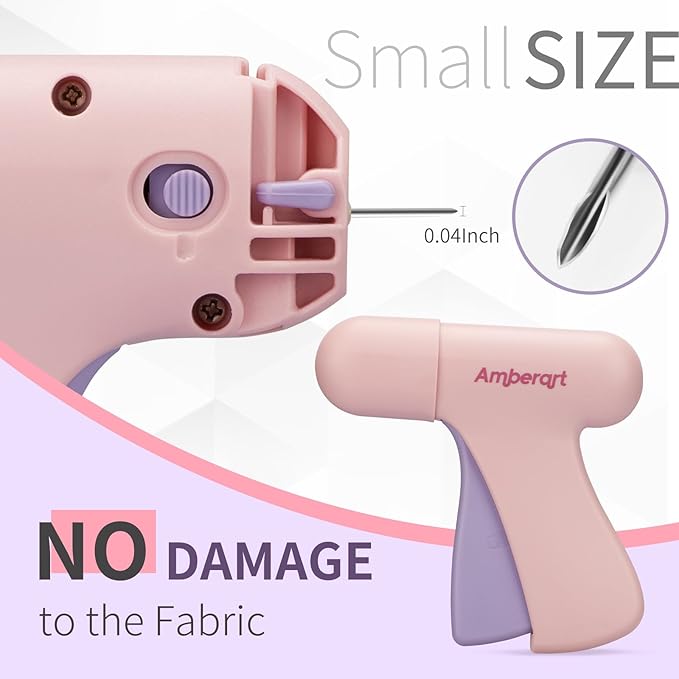 Stitch Gun for Clothes, Handheld Quick Clothing Fixer, Mini Sewing Kit, Tag Gun Includes 2 Needles, 1000 Black Fasteners & 1000 White Fasteners (Pink)