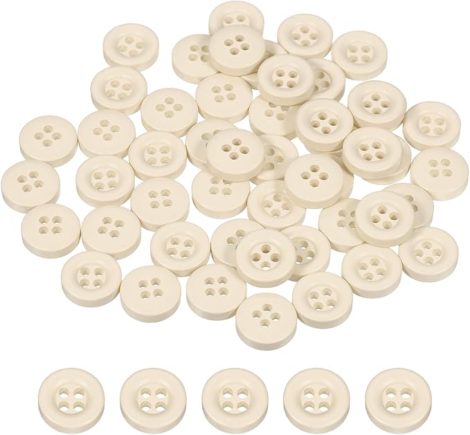 HARFINGTON 50pcs Sewing Button 11mm (15/32 Inch) 4 Holes Resin Thickened Round Crafting Replacement Buttons for Clothing DIY Crafts Decoration, Beige