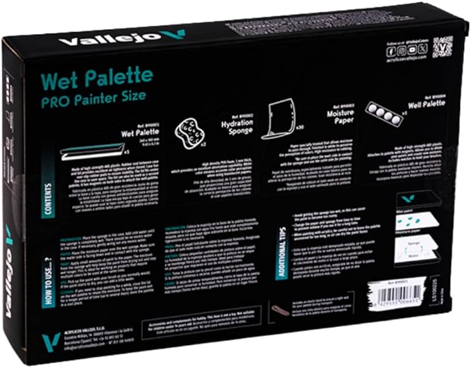 Vallejo - Wet Palette Pro Pinter Size for Miniature and Acrylic Painting Bundle, Includes 2 Hydration Sponge, 30 Moisture Paper and a Well Palette - Keeps Your Acrylic Paint Wet