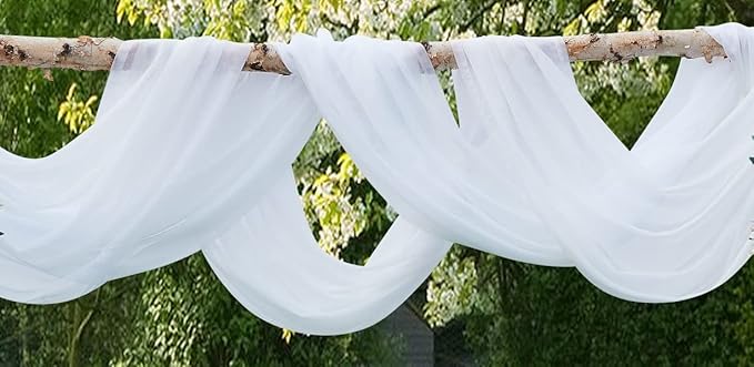WARM HOME DESIGNS XXL Wedding Arch Draping Fabric Bundle Has 2 360 Inch (30 FT; 10 Yards) Scarves in White Fabric Color for Wedding Ceremony or Photoshoot Decoration. AD White & White 360”