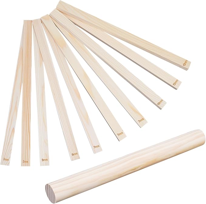 eZAKKA Pottery Teaching Rolling Mud Stick Guide, Wooden Clay Rolling Pin for Clay Tools, Pottery Tools with Clay Slab Roller & Clay Guides Sticks, 10+1Pcs