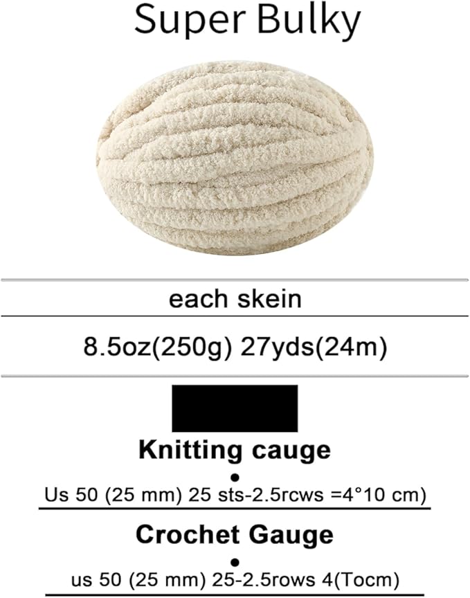 Chunky Yarn for Hand Knitting, No7 Thick Yarn, 250Grams 32Yards, Pack of 4, Perfect for Knitters and Crafters (Beige)