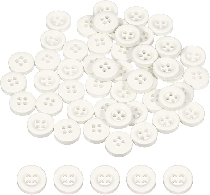 HARFINGTON 50pcs Sewing Button 11mm (15/32 Inch) 4 Holes Resin Thickened Round Crafting Replacement Buttons for Clothing DIY Crafts Decoration, White