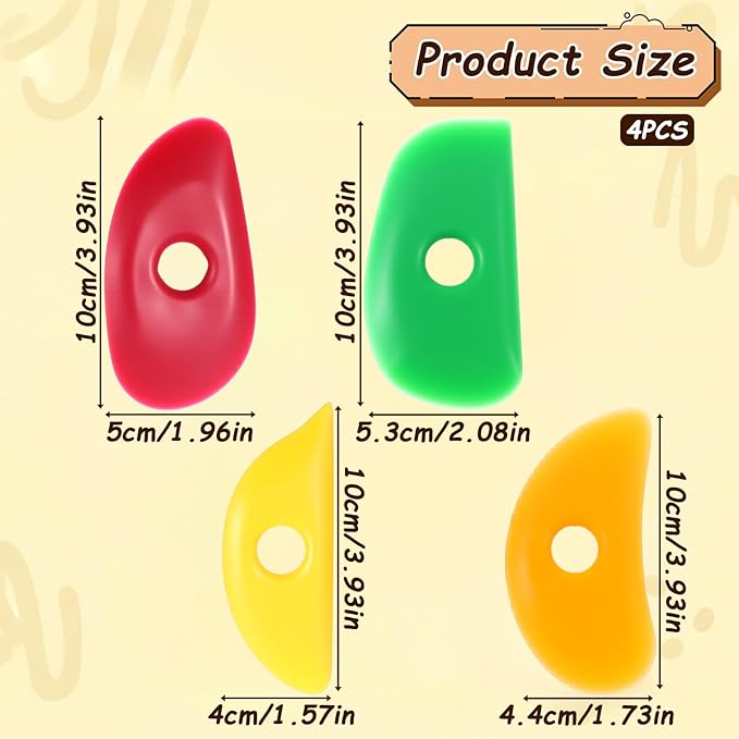 LXUEJIE 4 Pcs Pottery Rib, Soft Silicone Pottery Ribs Set (Red, Green, Orange, Yellow), Ceramic Mud Shaping Trimming Tools for Sculpting, Throwing, Wheel Work
