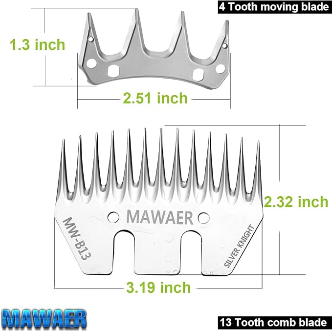 13 Tooth Pet & Livestock Shearing Replacement Blades for fit Oster, Lister, Heiniger Sheep Clippers, Detachable Animal Trimmer Shears for Grooming Goats, Lambs, Llamas, Alpacas (13 Tooth)