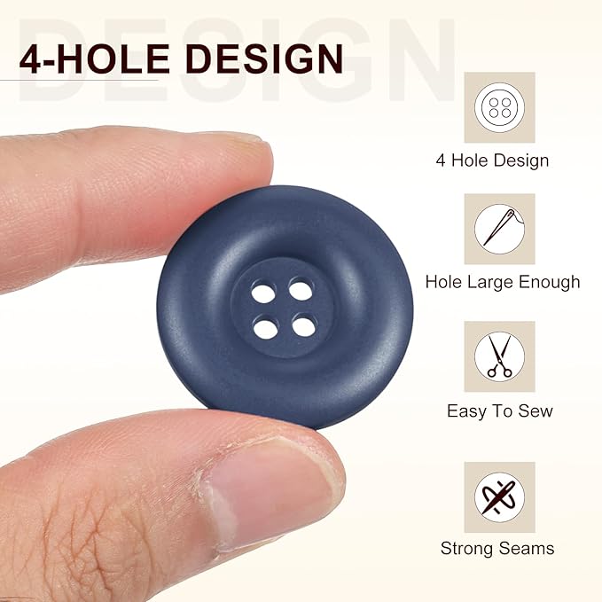 HARFINGTON 50pcs Sewing Button 28mm (1-1/8 Inch) 4 Holes Resin Thickened Round Crafting Replacement Buttons for Clothing DIY Crafts Decoration, Dark Blue