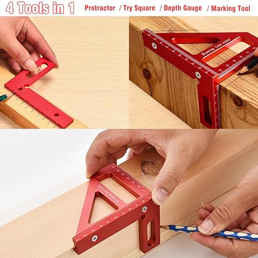 3D Multi-Angle Measuring Ruler, High Precision 45/90 Degree Aluminum Alloy Woodworking Square, Layout Tool with Scale for Carpentry, Engineering & DIY Projects