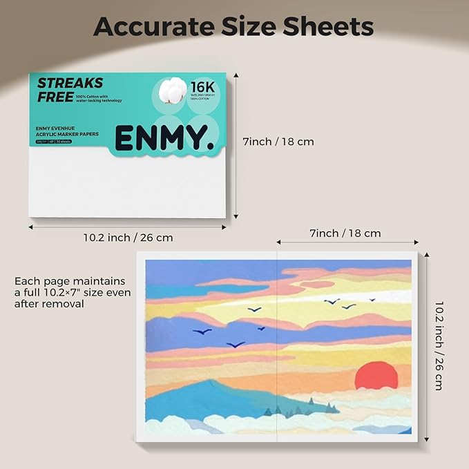 ENMY Acrylic Marker Sketch Pad, 10.2×7 inch Bleed-Proof Marker Paper,140lb/300gsm Heavyweight Sketchbook, 30 Sheets Drawing Pad Glue-Bound with Hard Backing for Artists, Students