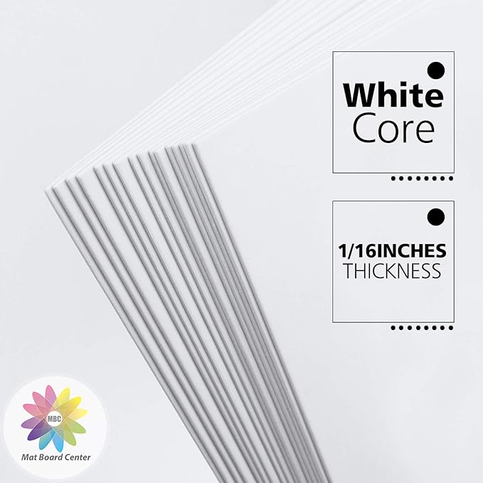 Mat Board Center, Pack of 10 8.5x11 White Uncut Mat Boards, Acid Free, 4-Ply Thickness, White Core, Great for Pictures, Photos, Framing Backing