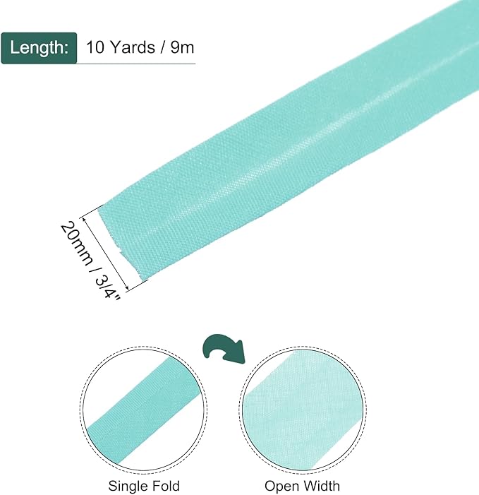 MECCANIXITY 3/4 Inch Single Fold Bias Tape Polyester Continuous Bulk Bias Tape for Sewing, Seaming Quilting Hemming Binding Crafts (Lake Blue 10 Yards)