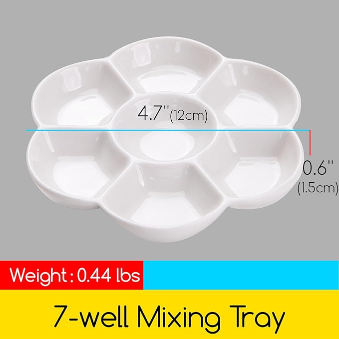 MEEDEN 7-Well Studio Porcelain Paint Palette Tray,Artist Mixing Colour Tray by 4-3/4 Inches for Watercolor Gouache Painting,Round,White