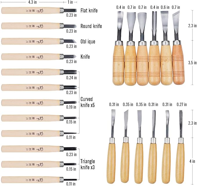 WAYCOM 24PCS Wood Knife Kit Set Wood Carving Kit,Professional Chisel Set, including Small, Middle, Large size (24PCS)