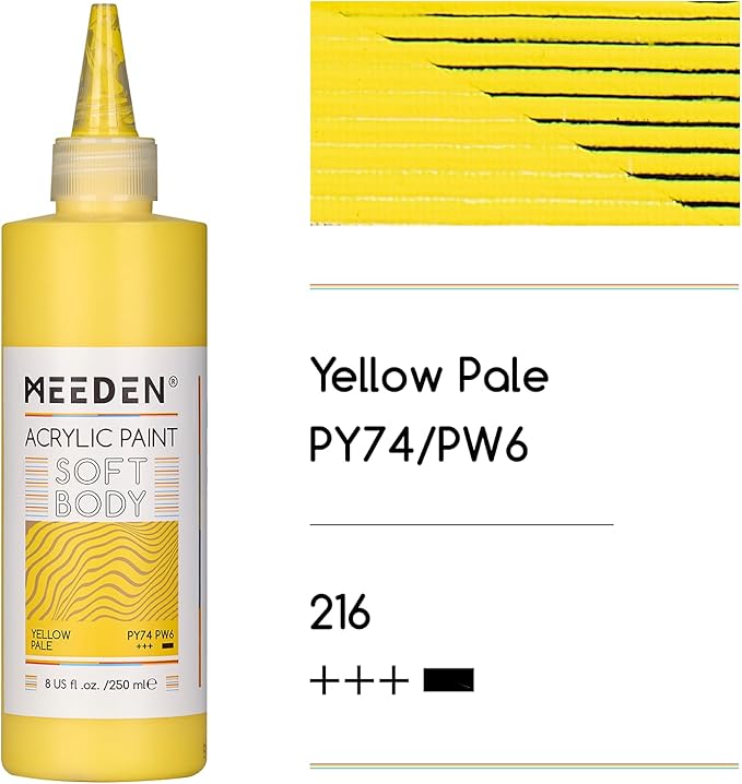 MEEDEN Soft Body Acrylic Paint: Yellow Pale Matte Finish - 250ml/8.45oz Bulk Acrylic Colors in Ergonomic Bottle - Fluid Flow Art Paints for Artists Canvas Painting