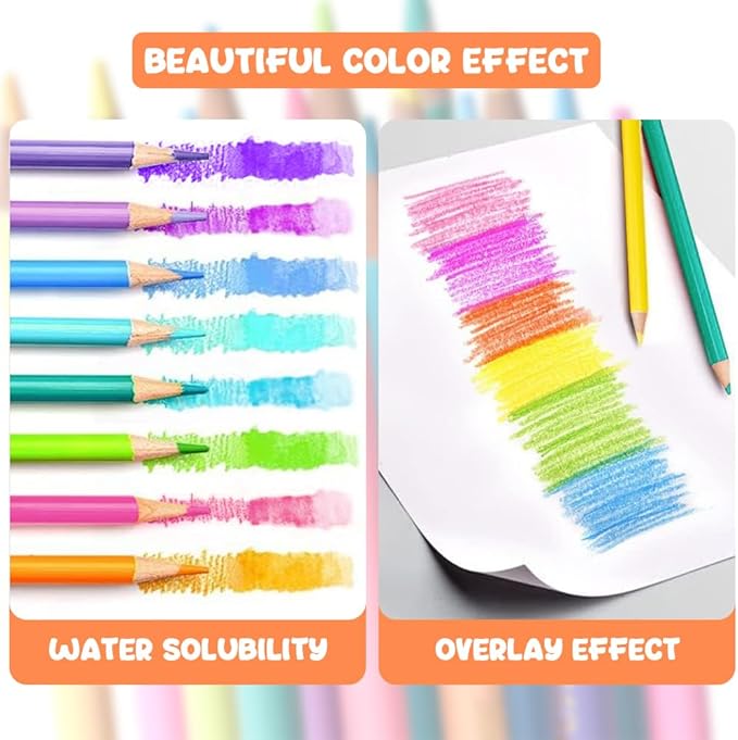 Mifuner 12Pcs Macaron Colored Pencils Set, Water Soluble Drawing Pencils, Pre-sharpened Wooden Professional Sketch Pencil Art Supplies for Adults, Coloring Books, No Duplicates