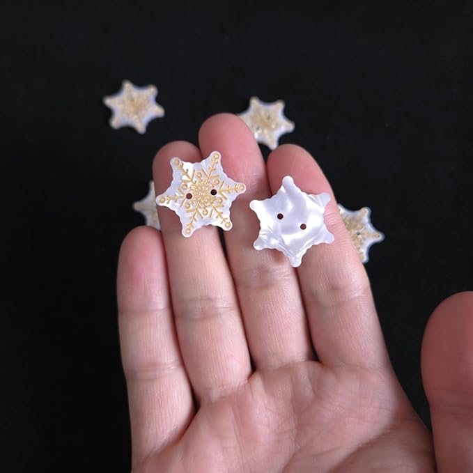 White Snowflake Shaped Buttons for Crafts,Acetate Button for Clothes,Cute Buttons for Sewing,Button Bulk,Pack of 6