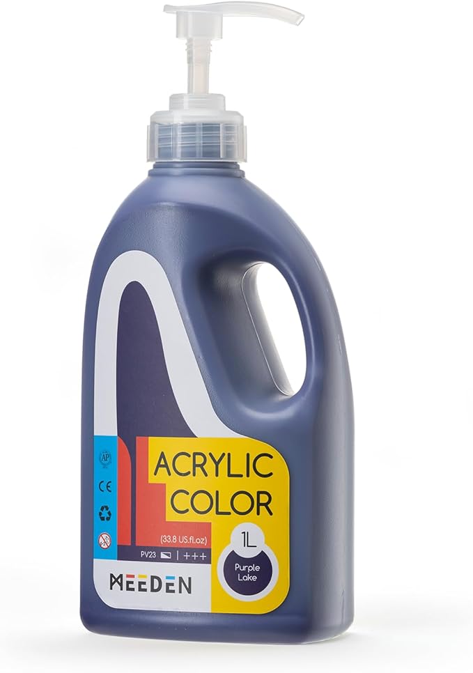 MEEDEN Purple Lake Acrylic Paint: 1 L /33.8 oz Satin Liquid Paint with Pump Lid - Soft Body Art Paints for Canvas, Studio, School, Wall & Poured Paintings