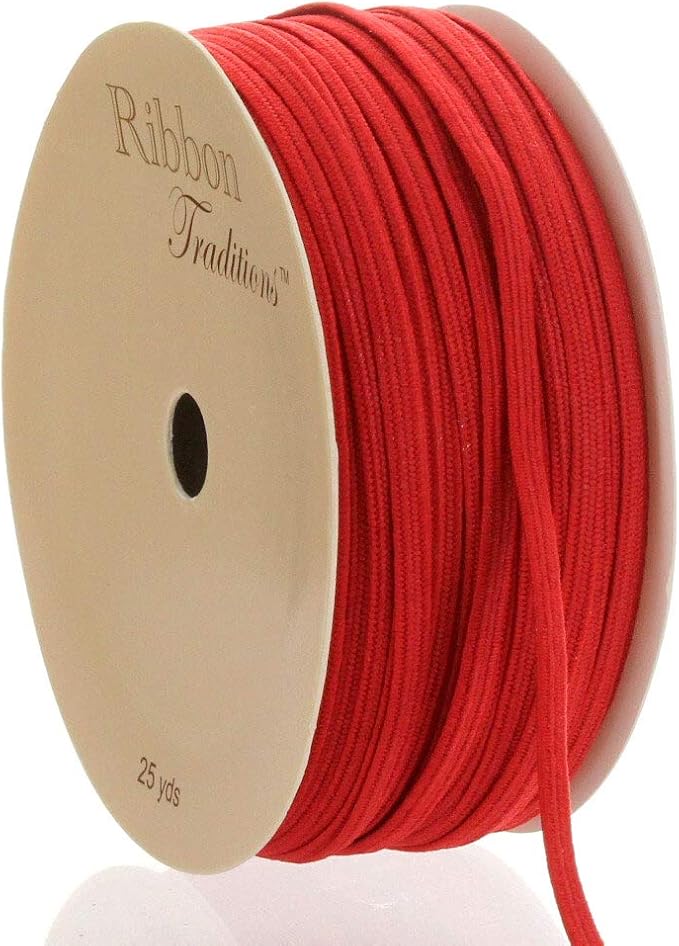1/8" Width Skinny Elastic Band - Braided Cord - Red 25 Yards - USA Warehouse