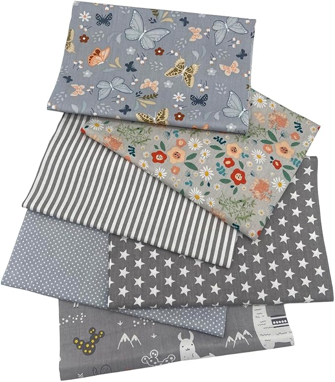 6Pcs Cotton Fabric Squares 20x20 Inch (50x50cm) Pre-Cut Quilt Squares Sheets Patterns Craft Cotton Fabric Bundle for Sewing Quilting Patchwork Crafting Home Décor Handwork (Grey)