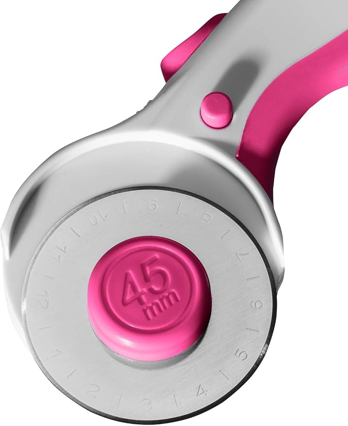 Elan 45mm Rotary Cutter for Fabric Pink, Ergonomic Rotary Fabric Cutter Wheel with Built-in Blade Safety Lock, Cutting Wheels for Sewing and Quilting