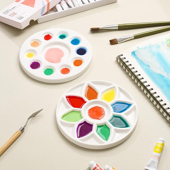 17-Well Paint Palette Porcelain Paint Palette Ceramic Tray Artist Watercolor Mixing Palette for Acrylic Oil Painting, Watercolor, Gouache Painting, Round