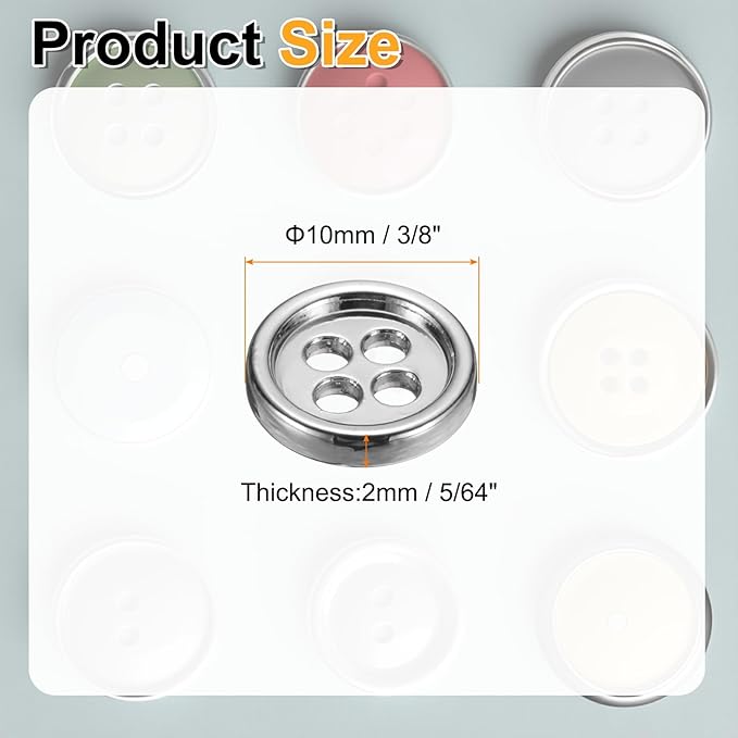HARFINGTON 20pcs Metal Sewing Button, 10mm 4-Hole Round Suit Shirts Coats Clothes Sewing Buttons for Decoration Craft, Silver