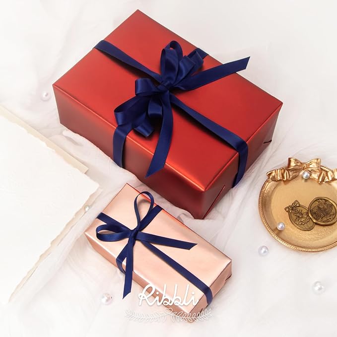 Ribbli Navy Double Faced Satin Ribbon,1/2 Inch x Continuous 25 Yards,Use for Craft Bows Bouquet, Gift Wrapping, Wedding Decoration, Floral Arrangement
