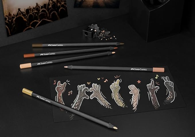 Faber-Castell Black Edition Skin Tone Colored Pencils: 12 Count, Black Wood and Super Soft Core Lead, Skin Tone Colored Pencil Set, Coloring Pencils for Kids, and Beginners, Art Supplies for Teens