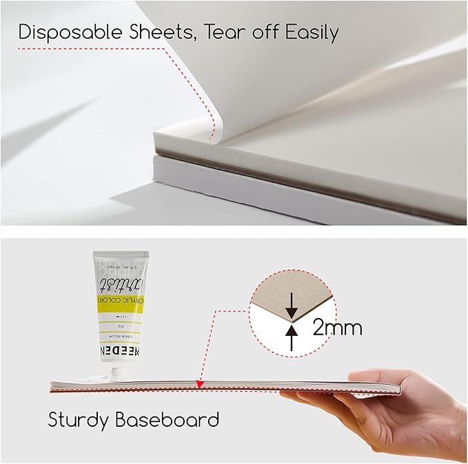 MEEDEN Artist Palette Paper Pad: 12''x16'', 40 Sheets (80lb/120gsm) Paint Palette Paper - Disposable Color Mixing Paper for Acrylic Watercolor Oil Painting
