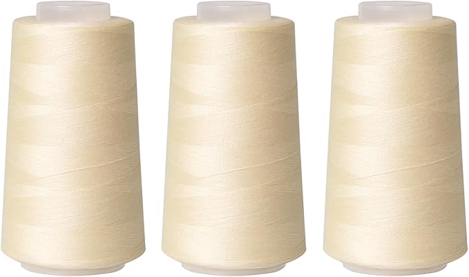 Sewing Thread Cone Set, 3 Pack Serger Thread, 3000 Yards Each, All Purpose Thread for Sewing, Quilting, Machines, Overlock, Merrow & Hand Embroidery (Beige*3)