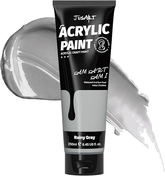 JusArt Gray Acrylic Paint,Rainy Gray Paint Tubes（250ml /8.45 oz Non-Toxic & Rich Pigment Art Craft Paints for Canvas Painting, Wood, Fabric, Stone, Ceramics, Art Supplies for Artists, Adults