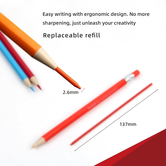 Colored Mechanical Pencil 2.6mm for Coloring and Drawing, Mechanical Colored Pencils, Mechanical Pencils with Sharpener and Case,36pcs