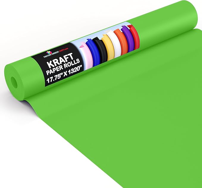 Crown Display Lime Green Kraft Paper Roll - 17.75" X 1320" (110' Ft) - Wrapping & Packing Paper - Craft Supplies