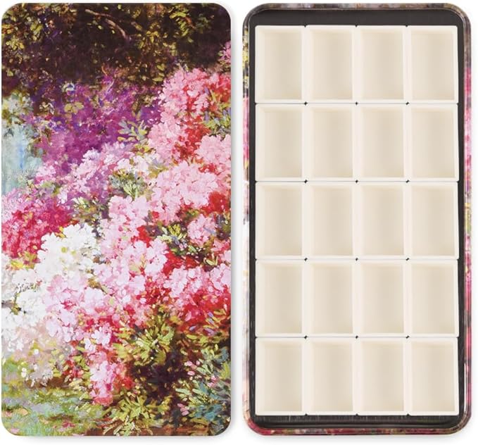 Portable Watercolor Paint Palette with Tins, Lightweight 20 Empty Full Pans with Magnetic Squares, Metal Watercolor Palette for Travel, Acrylics Painting and Art, Paint Tray Palettes 20Full Pans