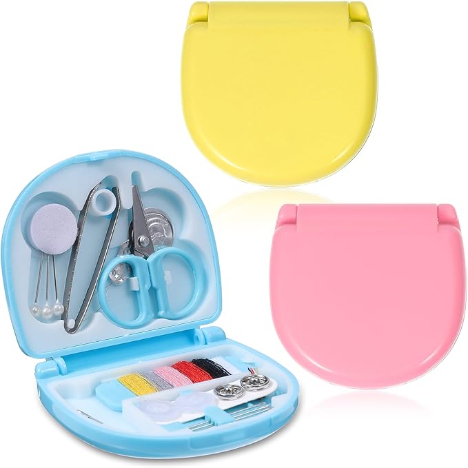 3Pack Mini Sewing Kit, Small Sewing Kit Mini, Emergency Sewings Tool with Scissors, Threads, Needles for Emergency Clothes Repair(Dark Pink, Yellow, Dark Blue)
