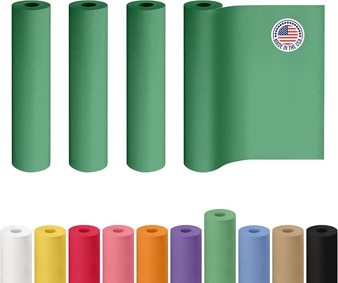 24" x 1200" (100 ft) Green Kraft Paper Roll, Pack of 4 - USA-Made Quality Craft Paper for Gift Wrapping, Kids' Arts & Crafts, School Projects - 100% Recycled, 50 lb Natural Material by IDL Packaging