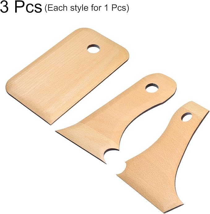 HARFINGTON 3pcs Pottery Ribs Trimming Tools Beech Pottery Profile Curved Bundle Shaping Texture Rib Beech Wood for Carving Ceramics Clay