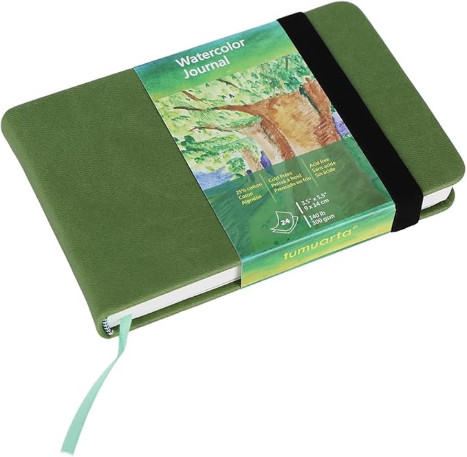 tumuarta Watercolor Journal, 3.5x5.5”, 140 LB, 300 GSM, Cotton Paper, Cold Press, 24 Sheets, 48 Pages, Watercolor Sketchbooks for Use As Travel Notebook Mixed Media Pad On The Go