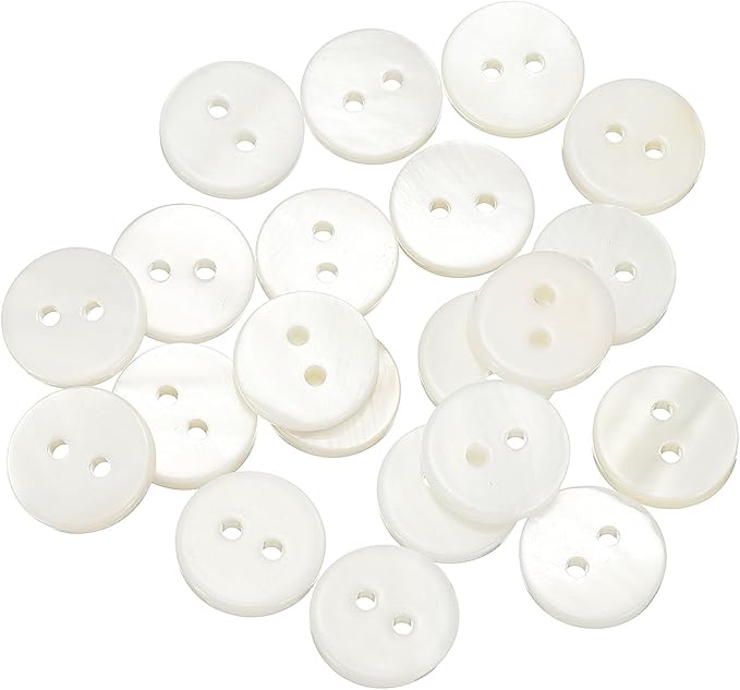 uxcell 21Pcs Natural Shell Button, 2 Hole 11.5mm Round Mother of Pearl Buttons for Shirt Coats Suits Jackets Jeans Skirts DIY Sewing Crafts, White