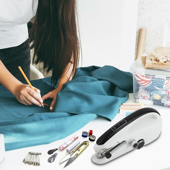 Handheld Sewing Machine, Mini Electric Handy Sewing Machine Quick Portable Mending Machine Easy Sewing of Clothes and Fabrics for Beginners Sewing Curtain DIY Clothes Home Travel Use